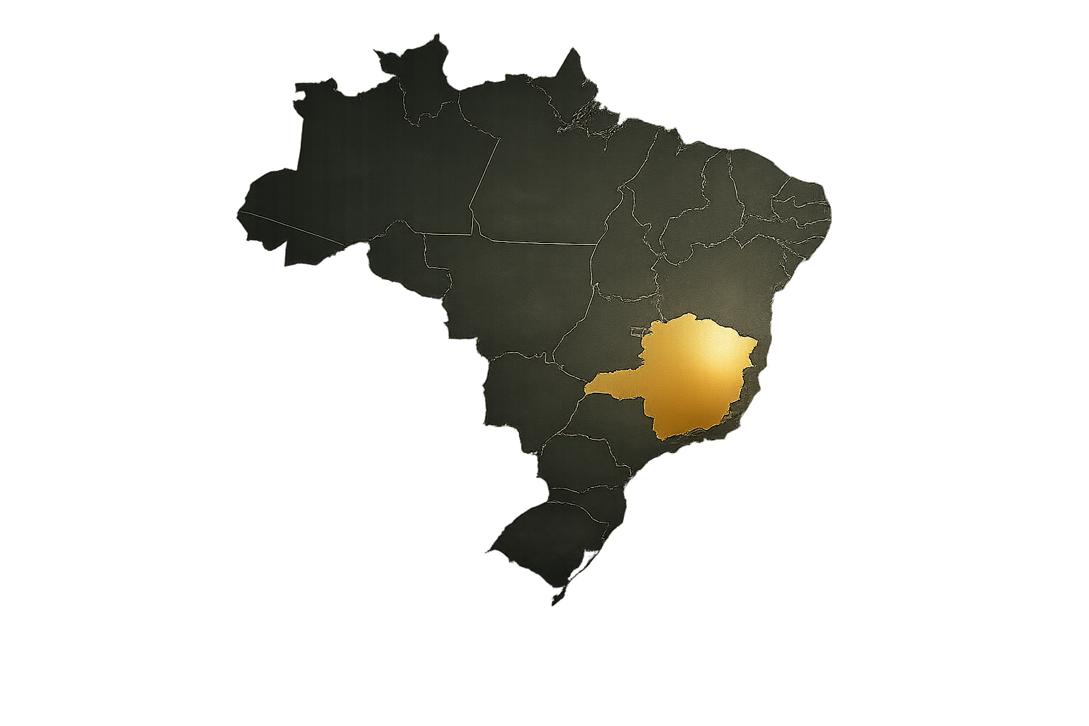 Map of Brazil with Minas Gerais highlighted in gold